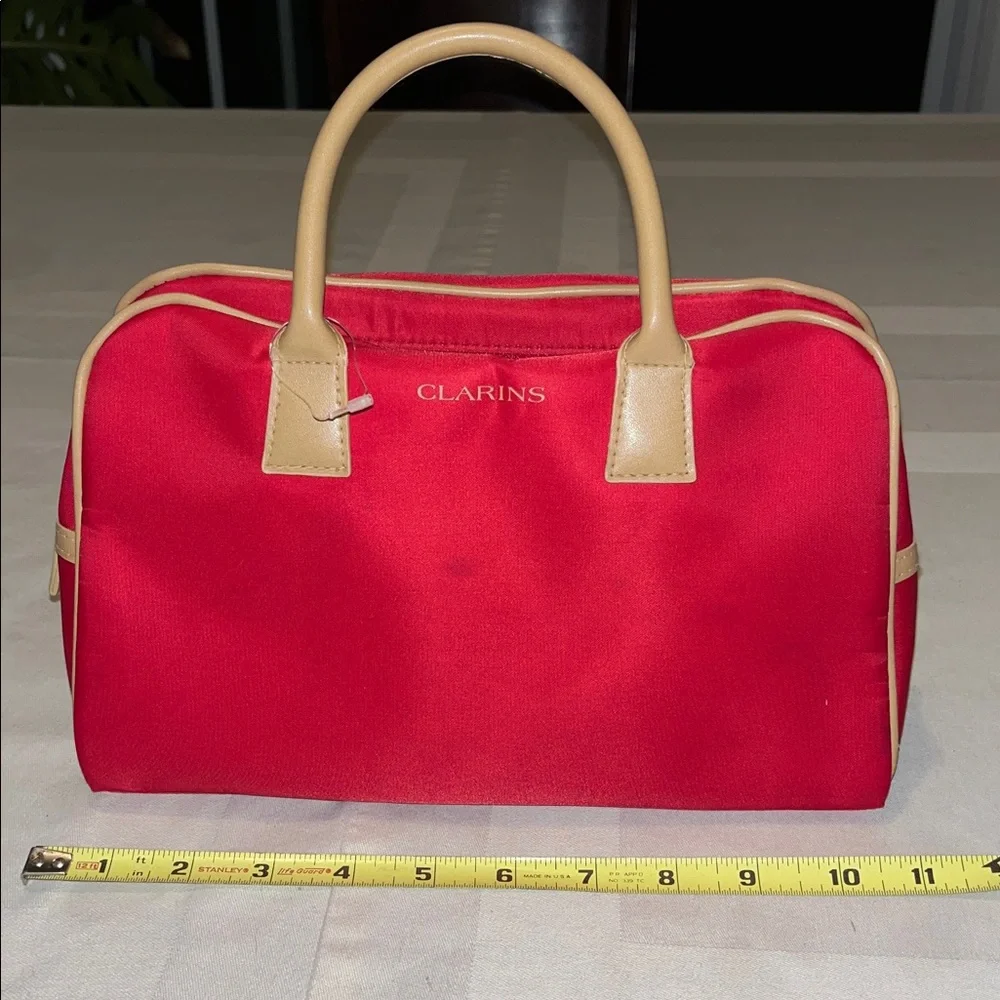 Vintage Clarins Red Bag with Tan Accents - Picture 3 of 8
